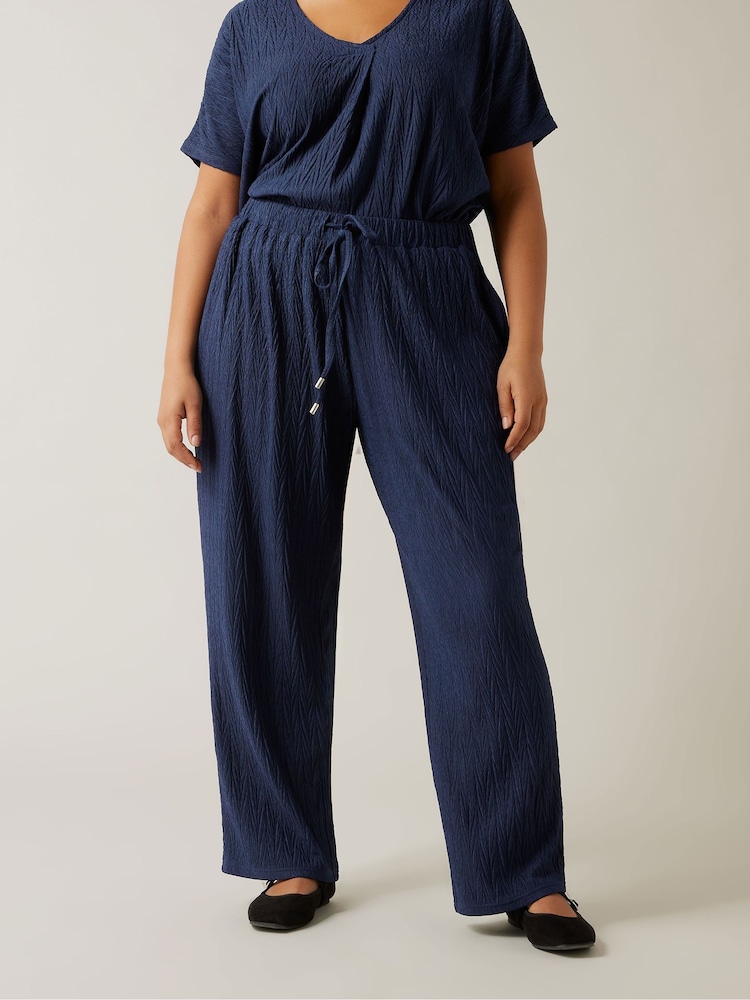 Evans Blue Plisse Wide Leg Trousers - Image 1 of 5