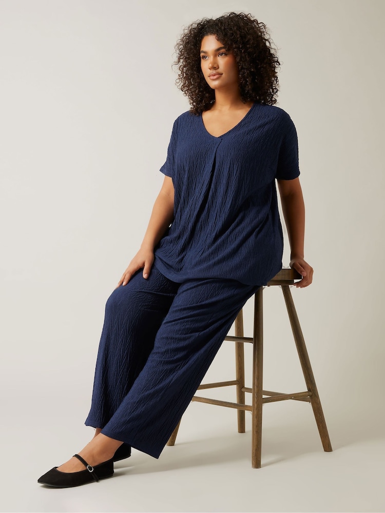 Evans Blue Plisse Wide Leg Trousers - Image 2 of 5