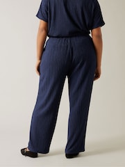 Evans Blue Plisse Wide Leg Trousers - Image 3 of 5