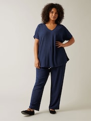 Evans Blue Plisse Wide Leg Trousers - Image 4 of 5