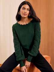 Love & Roses Green Petite Fine Gauge Stitch Detail Jumper - Image 1 of 4