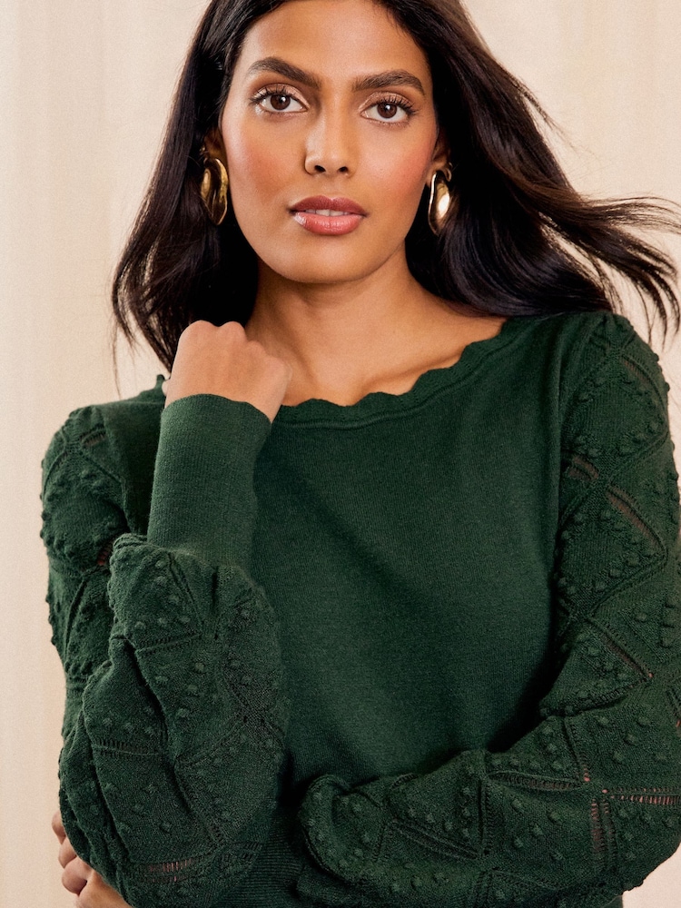 Love & Roses Green Petite Fine Gauge Stitch Detail Jumper - Image 2 of 4