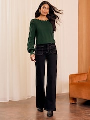 Love & Roses Green Petite Fine Gauge Stitch Detail Jumper - Image 3 of 4