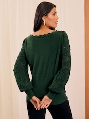 Love & Roses Green Petite Fine Gauge Stitch Detail Jumper - Image 4 of 4
