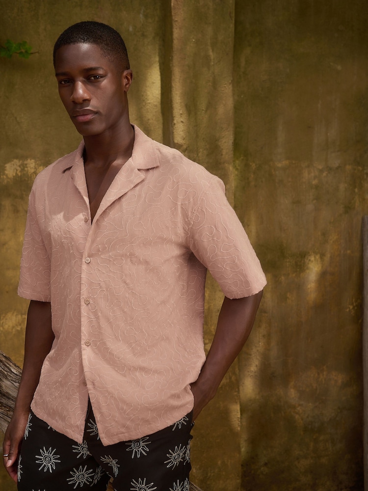 Pink Textured Short Sleeve Shirt - Image 1 of 7