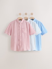 White/Blue/Pink Cotton Linen Blend Short Sleeve Shirt Multipack - Image 1 of 11