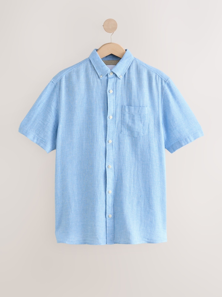 White/Blue/Pink Cotton Linen Blend Short Sleeve Shirt Multipack - Image 10 of 11