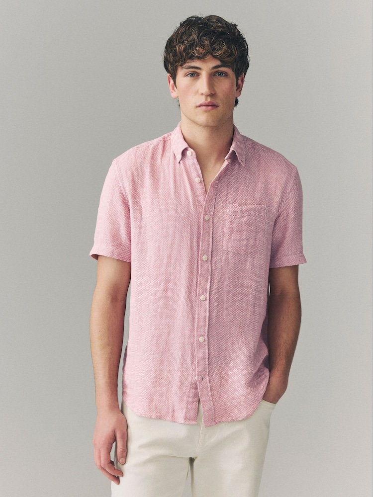 White/Blue/Pink Cotton Linen Blend Short Sleeve Shirt Multipack - Image 2 of 11