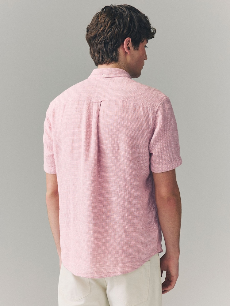 White/Blue/Pink Cotton Linen Blend Short Sleeve Shirt Multipack - Image 3 of 11
