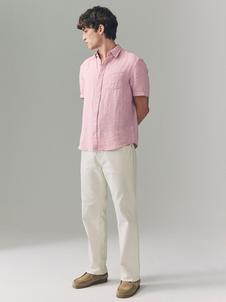 White/Blue/Pink Cotton Linen Blend Short Sleeve Shirt Multipack - Image 4 of 11