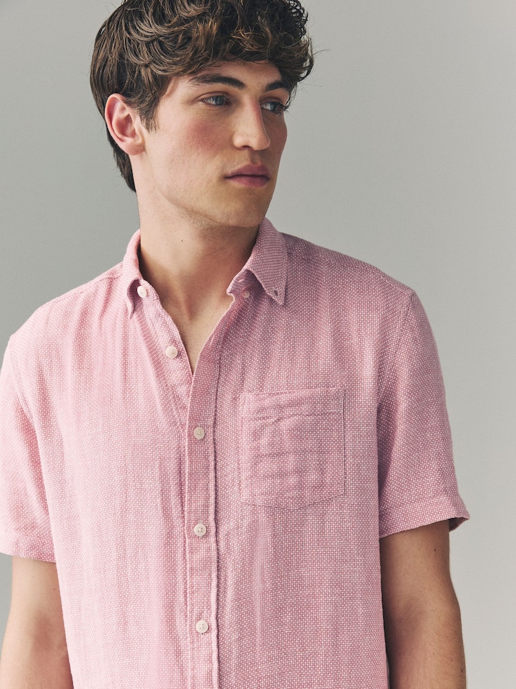 White/Blue/Pink Cotton Linen Blend Short Sleeve Shirt Multipack - Image 5 of 11