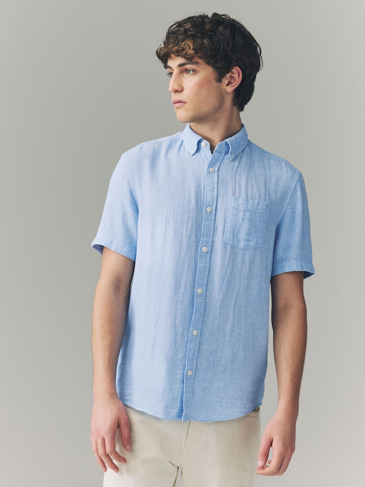White/Blue/Pink Cotton Linen Blend Short Sleeve Shirt Multipack - Image 6 of 11