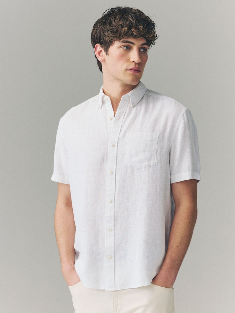 White/Blue/Pink Cotton Linen Blend Short Sleeve Shirt Multipack - Image 7 of 11