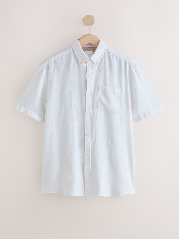 White/Blue/Pink Cotton Linen Blend Short Sleeve Shirt Multipack - Image 8 of 11