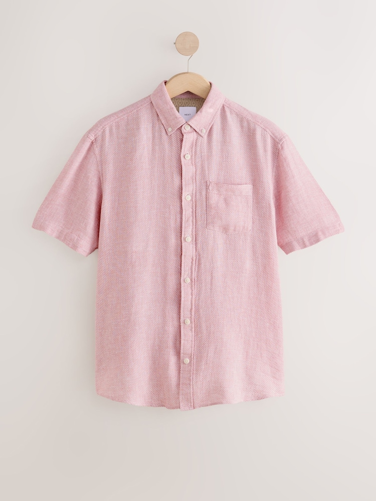 White/Blue/Pink Cotton Linen Blend Short Sleeve Shirt Multipack - Image 9 of 11