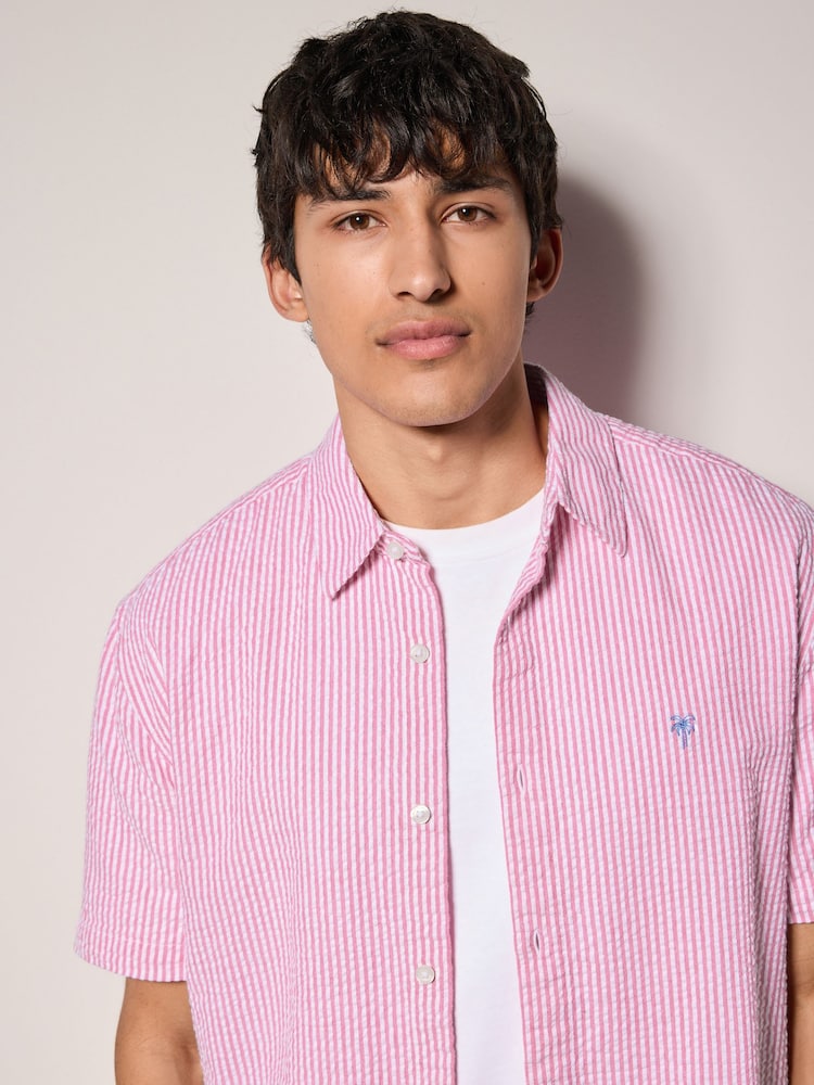 Pink Stripe Seersucker Short Sleeve Shirt - Image 1 of 8