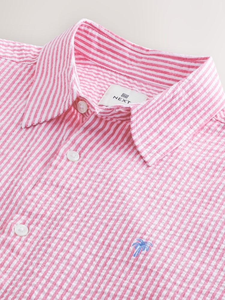 Pink Stripe Seersucker Short Sleeve Shirt - Image 8 of 8