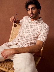 Red Trellis Textured Short Sleeve 100% Cotton Shirt - Image 1 of 7