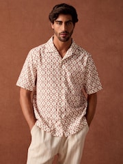 Red Trellis Textured Short Sleeve 100% Cotton Shirt - Image 2 of 7