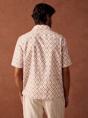 Red Trellis Textured Short Sleeve 100% Cotton Shirt - Image 3 of 7