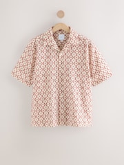 Red Trellis Textured Short Sleeve 100% Cotton Shirt - Image 5 of 7