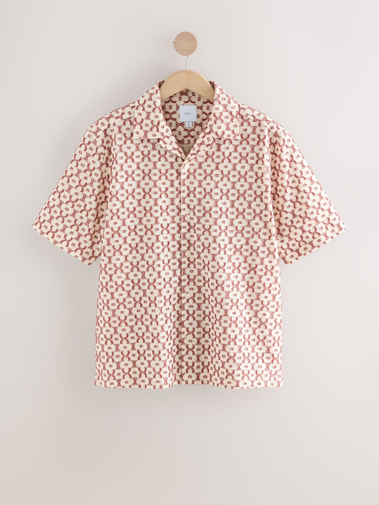 Red Trellis Textured Short Sleeve 100% Cotton Shirt - Image 5 of 7