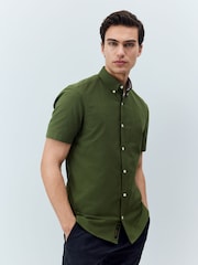 Olive Green Stretch Oxford Short Sleeve Shirt - Image 2 of 8