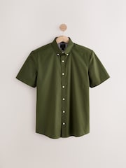 Olive Green Stretch Oxford Short Sleeve Shirt - Image 6 of 8