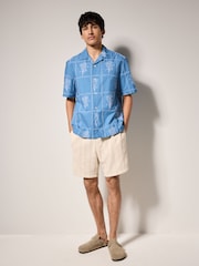 Blue Floral Embroidered Short Sleeve 100% Cotton Shirt - Image 3 of 8