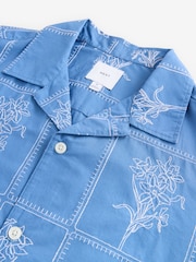 Blue Floral Embroidered Short Sleeve 100% Cotton Shirt - Image 7 of 8