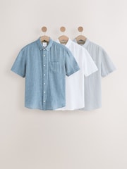 Multi Cotton Linen Blend Short Sleeve Shirt Multipack - Image 1 of 12