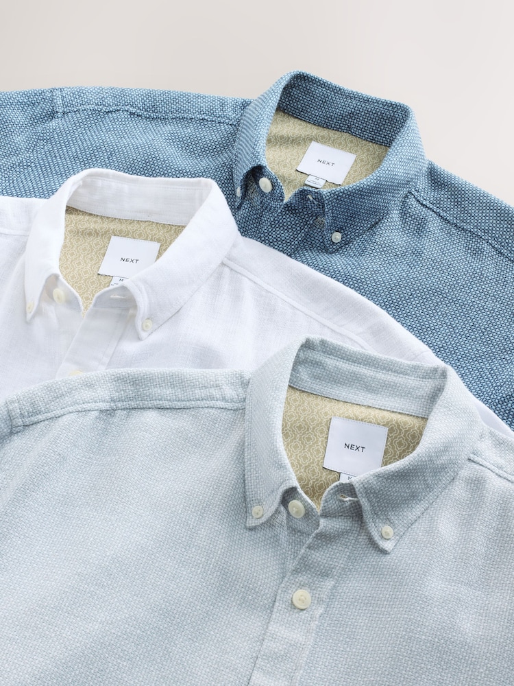 Multi Cotton Linen Blend Short Sleeve Shirt Multipack - Image 11 of 12