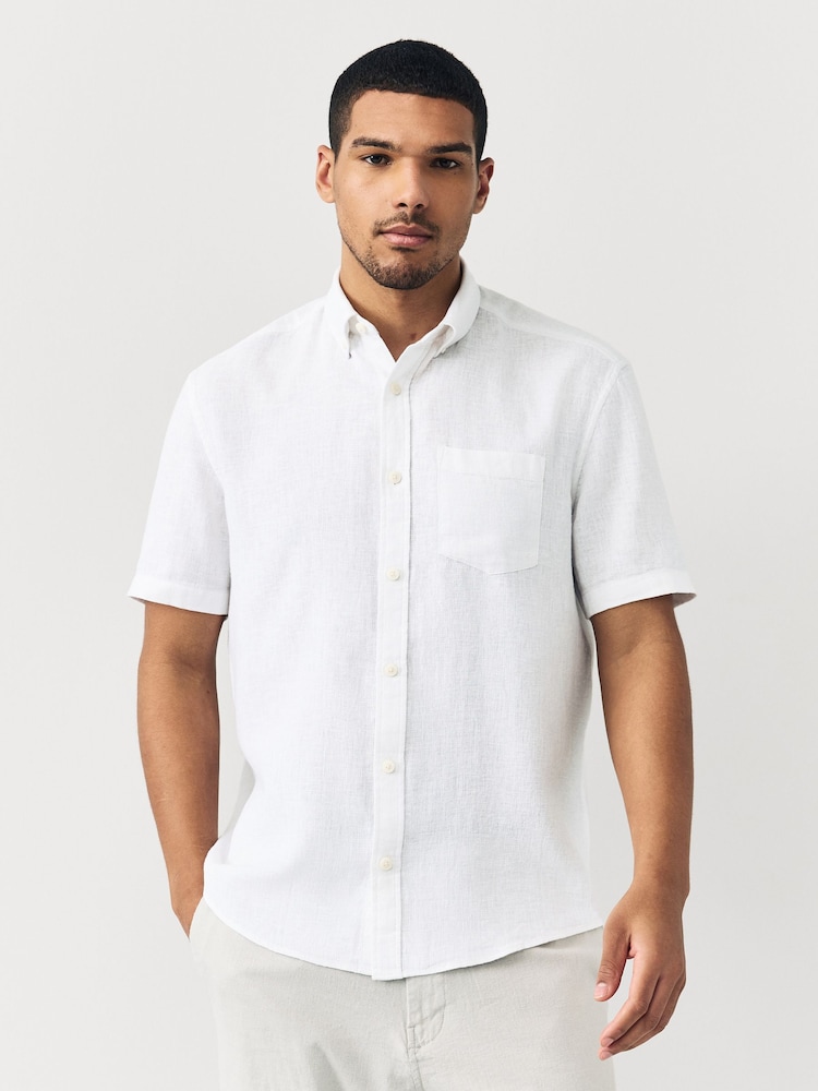 Multi Cotton Linen Blend Short Sleeve Shirt Multipack - Image 3 of 12