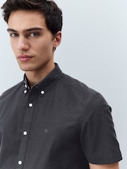 Charcoal Grey Stretch Oxford Short Sleeve Shirt - Image 1 of 8