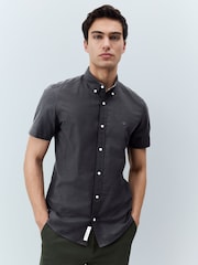 Charcoal Grey Stretch Oxford Short Sleeve Shirt - Image 2 of 8