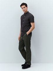 Charcoal Grey Stretch Oxford Short Sleeve Shirt - Image 4 of 8