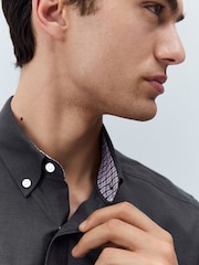 Charcoal Grey Stretch Oxford Short Sleeve Shirt - Image 5 of 8