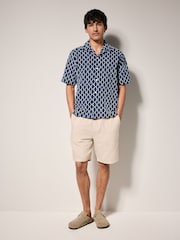 Navy Blue Trellis Textured Short Sleeve 100% Cotton Shirt - Image 2 of 8