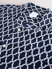 Navy Blue Trellis Textured Short Sleeve 100% Cotton Shirt - Image 7 of 8