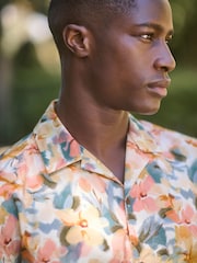Multi 100% Cotton Watercolour Printed Floral Short Sleeve Shirt - Image 1 of 7