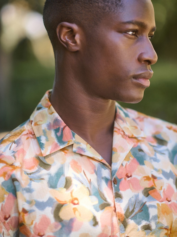 Multi 100% Cotton Watercolour Printed Floral Short Sleeve Shirt - Image 1 of 7