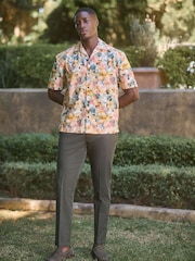 Multi 100% Cotton Watercolour Printed Floral Short Sleeve Shirt - Image 2 of 7