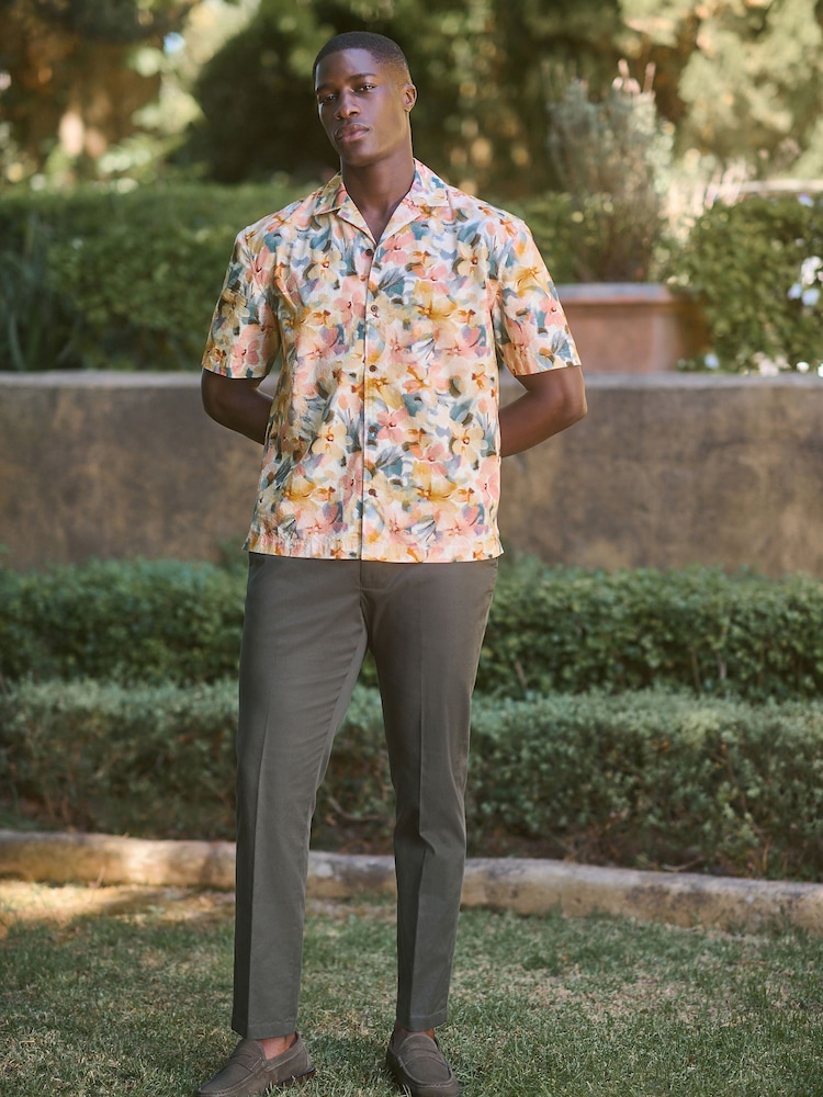 Multi 100% Cotton Watercolour Printed Floral Short Sleeve Shirt - Image 2 of 7