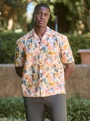 Multi 100% Cotton Watercolour Printed Floral Short Sleeve Shirt - Image 3 of 7
