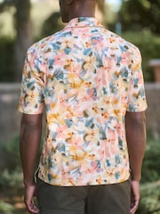 Multi 100% Cotton Watercolour Printed Floral Short Sleeve Shirt - Image 4 of 7