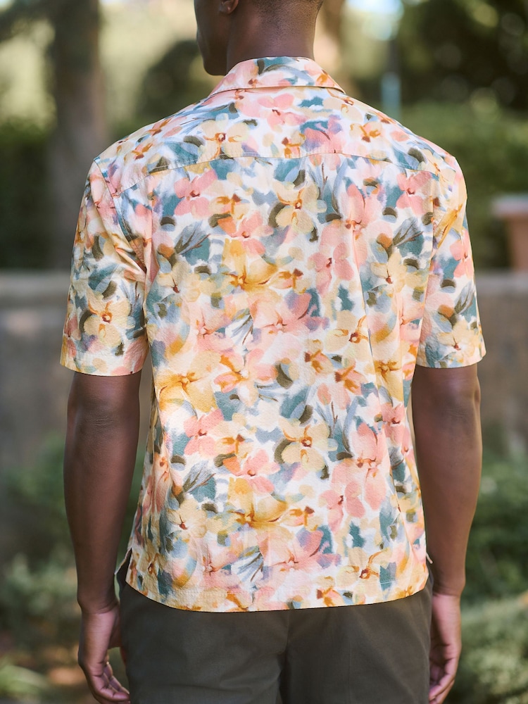 Multi 100% Cotton Watercolour Printed Floral Short Sleeve Shirt - Image 4 of 7