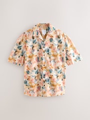 Multi 100% Cotton Watercolour Printed Floral Short Sleeve Shirt - Image 5 of 7