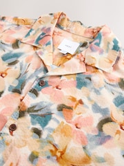 Multi 100% Cotton Watercolour Printed Floral Short Sleeve Shirt - Image 6 of 7