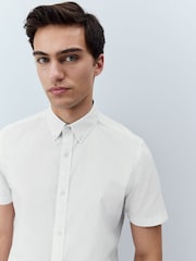 White Stretch Oxford Short Sleeve Shirt - Image 4 of 8