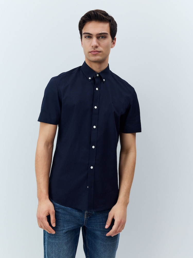 Navy Blue Stretch Oxford Short Sleeve Shirt - Image 2 of 7
